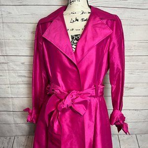 Silk Taffeta Coat Jacket Open Front Belted lined Fuchsia Women's Size 6